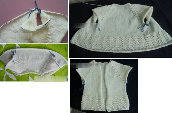 Gestrickte Bluse für ein Mädchen mit Stricknadeln. Diagramm und Beschreibung zum Stricken eines Raglans von oben