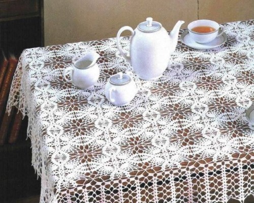 Gehäkelte Tischdecke für einen rechteckigen Tisch. Strickanleitungen mit Fotos und Beschreibungen für Anfänger