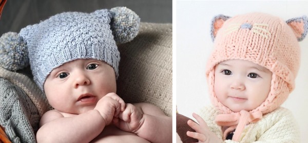 Gestrickte Babymützen mit Stricknadeln für Neugeborene. Muster und Beschreibungen, Strickanleitungen