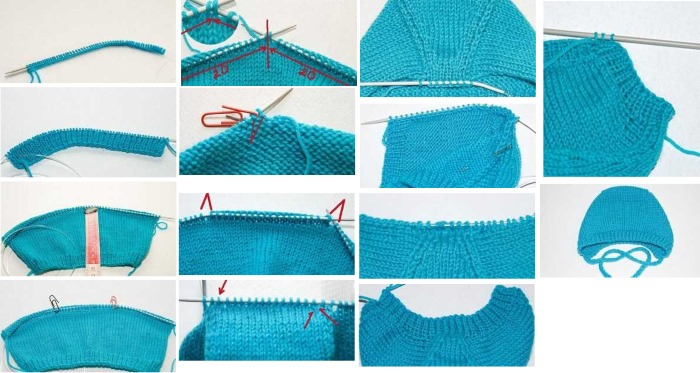 Gestrickte Babymützen mit Stricknadeln für Neugeborene. Muster und Beschreibungen, Strickanleitungen