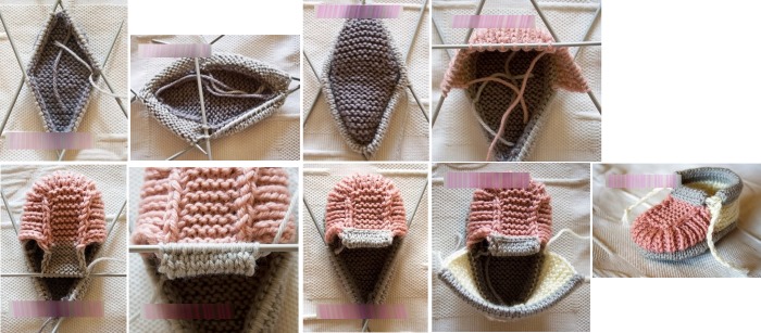 Gestrickte Hausschuhe mit Stricknadeln mit Diagrammen und Beschreibungen. MK von Olga Kolesnikova, Kozhevnikova