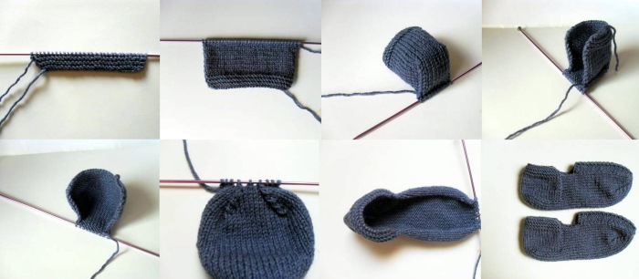 Gestrickte Hausschuhe mit Stricknadeln mit Diagrammen und Beschreibungen. MK von Olga Kolesnikova, Kozhevnikova