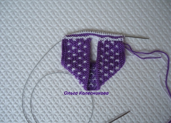 Gestrickte Hausschuhe mit Stricknadeln mit Diagrammen und Beschreibungen. MK von Olga Kolesnikova, Kozhevnikova
