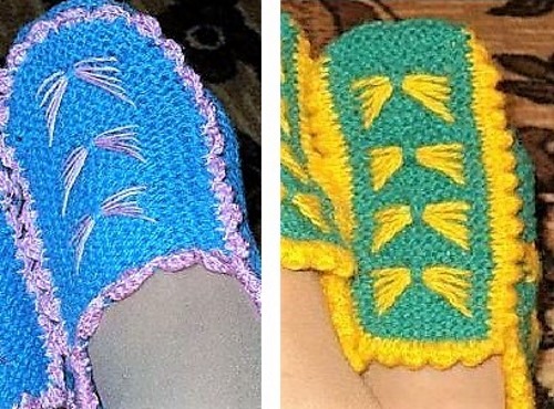 Gestrickte Hausschuhe mit Stricknadeln mit Diagrammen und Beschreibungen. MK von Olga Kolesnikova, Kozhevnikova