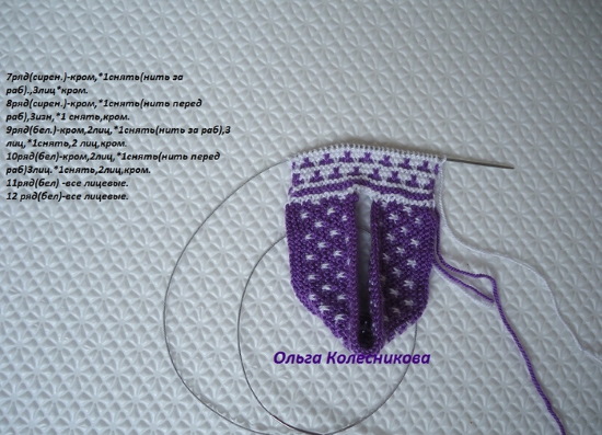 Gestrickte Hausschuhe mit Stricknadeln mit Diagrammen und Beschreibungen. MK von Olga Kolesnikova, Kozhevnikova