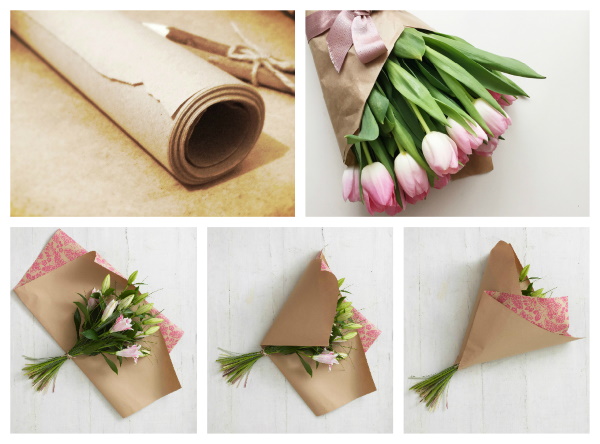 So verpacken Sie einen Blumenstrauß schön in Wellpappe, Kraftpapier, Folie oder Netz. Meisterkurse Schritt für Schritt