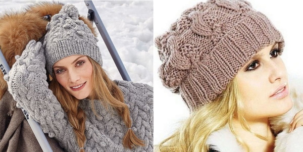 Hüte mit Arans. Strickmuster und Beschreibungen, Damenmodelle, Fotos