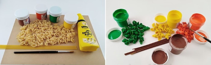 Basteln für den Kindergarten Herbstfantasie aus Naturmaterialien, Gemüse, Kastanien, Zapfen