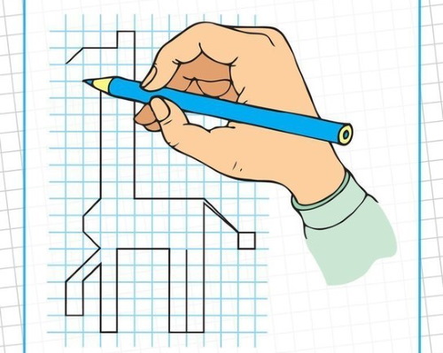 Grafische Zeichnungen nach Zellen. Grafische Diktate für Kinder in einem Notizbuch