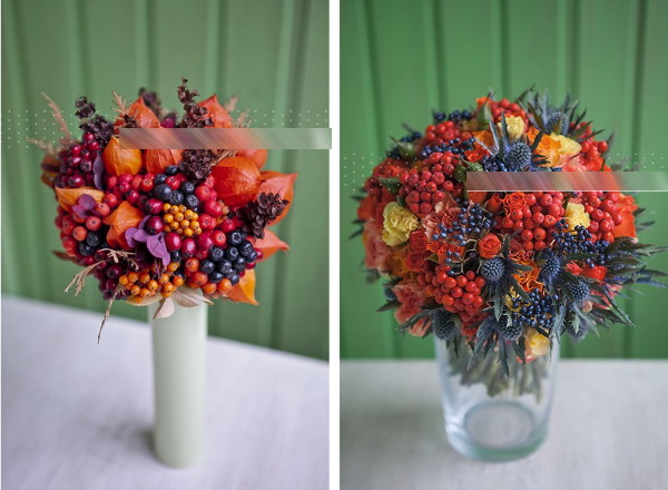 Schöner Herbststrauß. Foto, DIY aus Früchten, Naturmaterialien, Gestaltung
