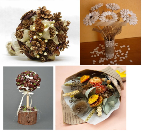 Schöner Herbststrauß. Foto, DIY aus Früchten, Naturmaterialien, Gestaltung