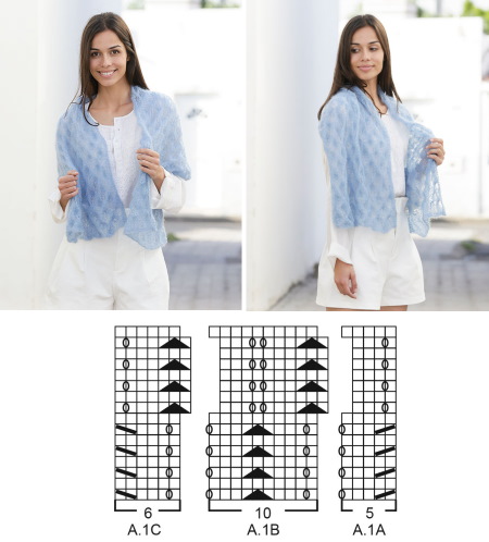 Wunderschöner Strickschal für Damen. Muster mit Beschreibung aus Mohair, Schnitt, dickem Garn
