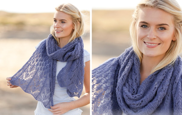 Wunderschöner Strickschal für Damen. Muster mit Beschreibung aus Mohair, Schnitt, dickem Garn