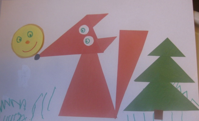 Anwendungsfuchs aus geometrischen Formen für Kinder, Anfänger. Vorlagen