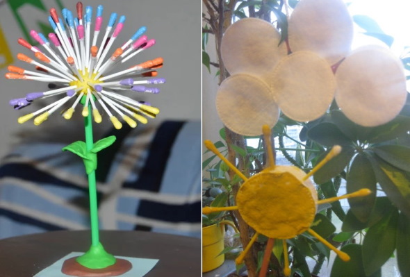 Basteln mit eigenen Händen aus Wattestäbchen, Scheiben, Plastilin