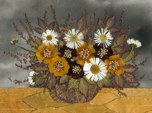 Basteln aus getrockneten Blättern, Blumen für Kinder der Grundschule