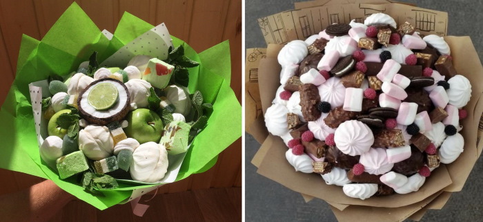 DIY-Sträuße aus Marshmallows und Marmelade. Foto, Meisterkurse