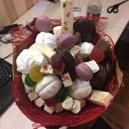DIY-Sträuße aus Marshmallows und Marmelade. Foto, Meisterkurse