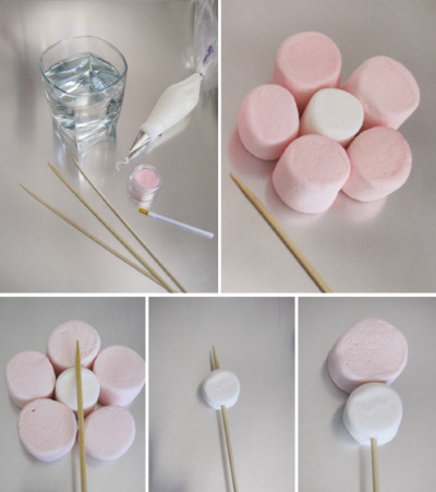 DIY-Sträuße aus Marshmallows und Marmelade. Foto, Meisterkurse