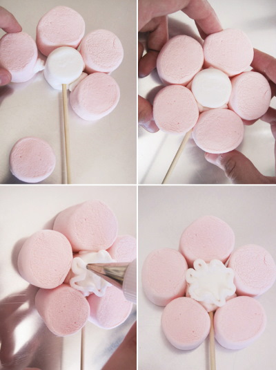 DIY-Sträuße aus Marshmallows und Marmelade. Foto, Meisterkurse