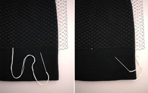 So verzieren Sie eine Strickmütze für Damen mit Perlen, Pelz, Strasssteinen und Rocailles. Foto