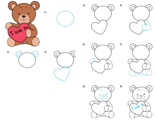 Teddybär, Schritt für Schritt Bleistiftzeichnung für Anfänger