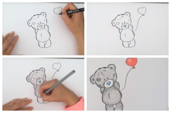Teddybär, Schritt für Schritt Bleistiftzeichnung für Anfänger