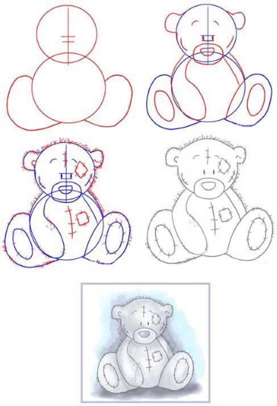 Teddybär, Schritt für Schritt Bleistiftzeichnung für Anfänger