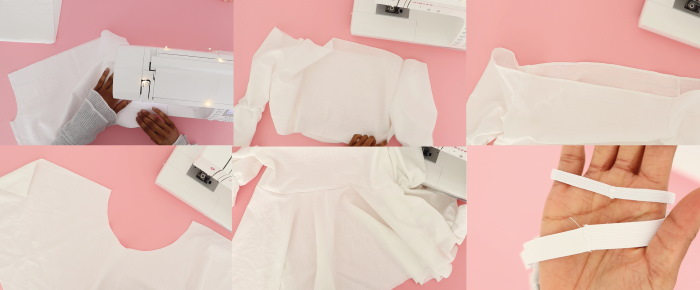 Kleid mit offenen Schultern und Ärmeln. Schnittmuster zum Nähen von Sommer-, Hochzeits- und Abendkleidung. Foto