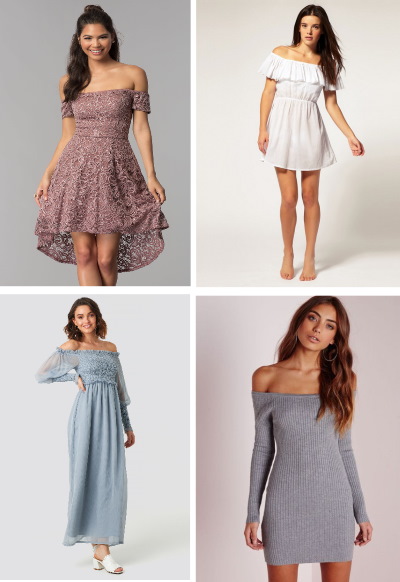 Kleid mit offenen Schultern und Ärmeln. Schnittmuster zum Nähen von Sommer-, Hochzeits- und Abendkleidung. Foto