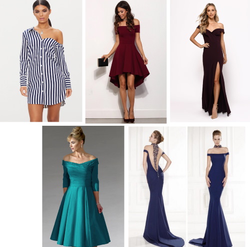 Kleid mit offenen Schultern und Ärmeln. Schnittmuster zum Nähen von Sommer-, Hochzeits- und Abendkleidung. Foto