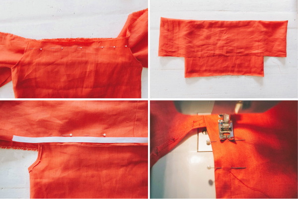 Kleid mit offenen Schultern und Ärmeln. Schnittmuster zum Nähen von Sommer-, Hochzeits- und Abendkleidung. Foto