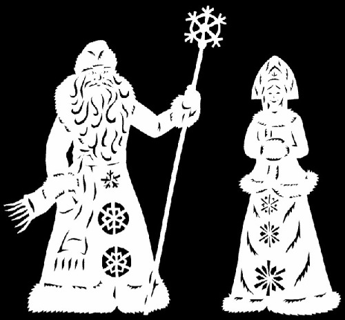 Neujahrsausschnitte. Vorlagen für Fenster: Mäuse, Bälle, Nu Pogodi, Eulen, Schneeflocken, Weihnachtsmann, Zeichentrickfiguren