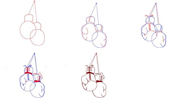 Guantoni da boxe, disegni a matita per bambini in bianco e nero, a colori