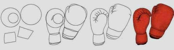 Guantoni da boxe, disegni a matita per bambini in bianco e nero, a colori