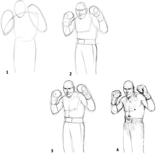 Guantoni da boxe, disegni a matita per bambini in bianco e nero, a colori