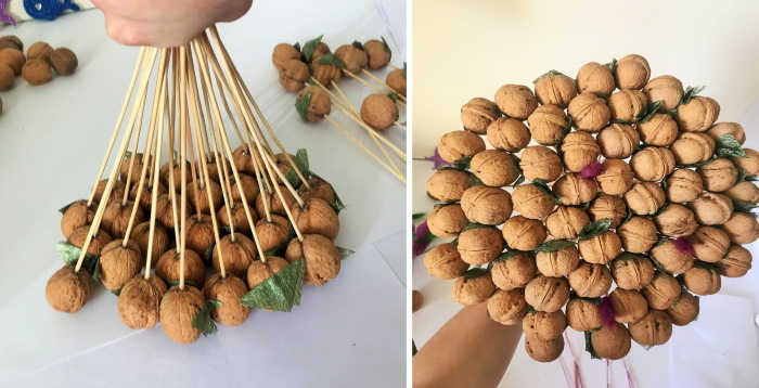 Sträuße aus Nüssen und Trockenfrüchten. DIY-Meisterkurse für Anfänger Schritt für Schritt