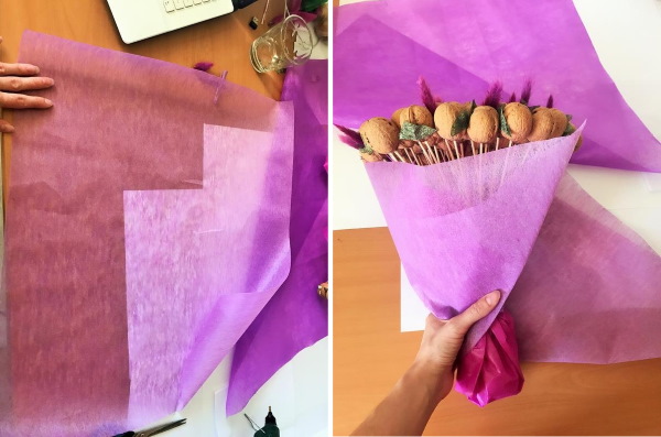 Sträuße aus Nüssen und Trockenfrüchten. DIY-Meisterkurse für Anfänger Schritt für Schritt