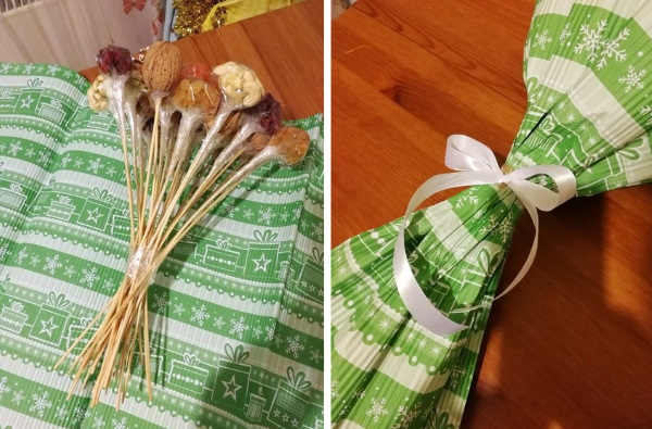 Sträuße aus Nüssen und Trockenfrüchten. DIY-Meisterkurse für Anfänger Schritt für Schritt