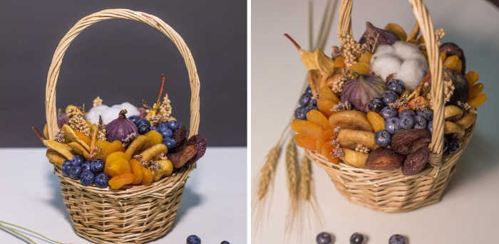 Sträuße aus Nüssen und Trockenfrüchten. DIY-Meisterkurse für Anfänger Schritt für Schritt