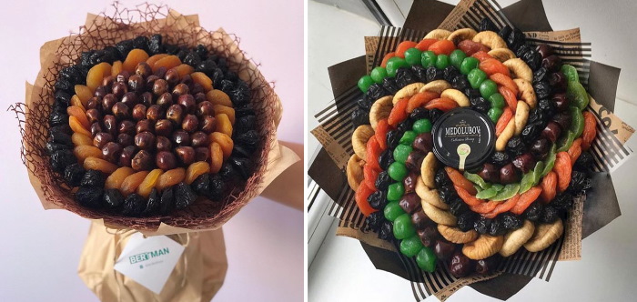 Sträuße aus Nüssen und Trockenfrüchten. DIY-Meisterkurse für Anfänger Schritt für Schritt