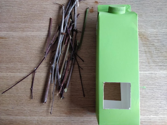Vogelhäuschen aus einem Milch- oder Saftkarton. Zubereitung und Dekoration, Schritt-für-Schritt-Anleitung. Foto