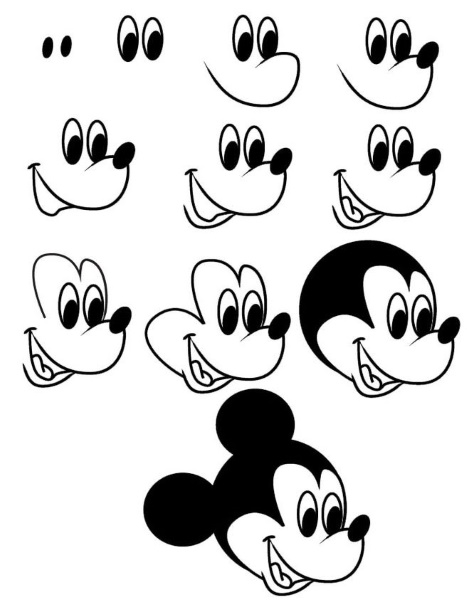 Mickey Mouse - Bleistiftzeichnung zum Nachzeichnen, Kinder, Anfänger