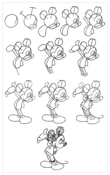 Mickey Mouse - Bleistiftzeichnung zum Nachzeichnen, Kinder, Anfänger