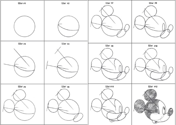 Mickey Mouse - Bleistiftzeichnung zum Nachzeichnen, Kinder, Anfänger