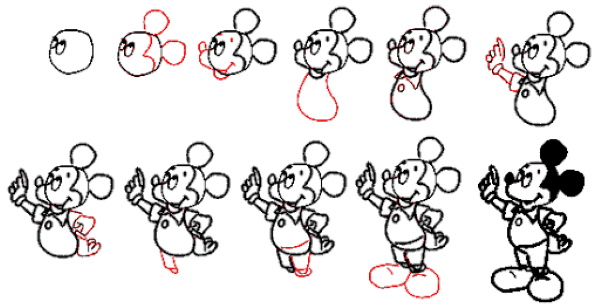 Mickey Mouse - Bleistiftzeichnung zum Nachzeichnen, Kinder, Anfänger