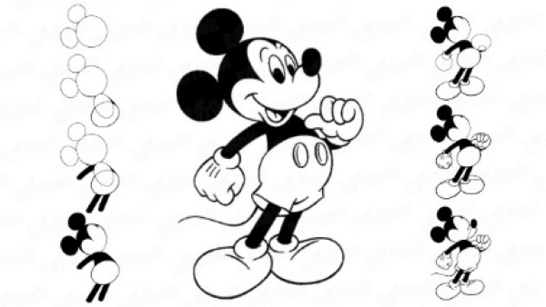 Mickey Mouse - Bleistiftzeichnung zum Nachzeichnen, Kinder, Anfänger
