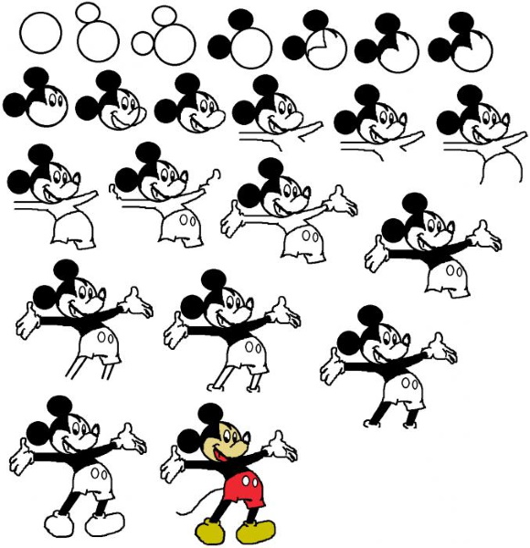 Mickey Mouse - Bleistiftzeichnung zum Nachzeichnen, Kinder, Anfänger