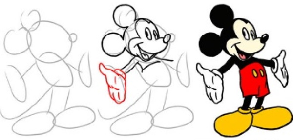 Mickey Mouse - Bleistiftzeichnung zum Nachzeichnen, Kinder, Anfänger