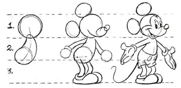 Mickey Mouse - Bleistiftzeichnung zum Nachzeichnen, Kinder, Anfänger